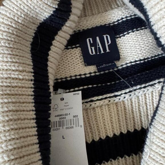GAP Oversized Cream and Navy Striped Turtleneck Sweater Size L - Picture 4 of 4